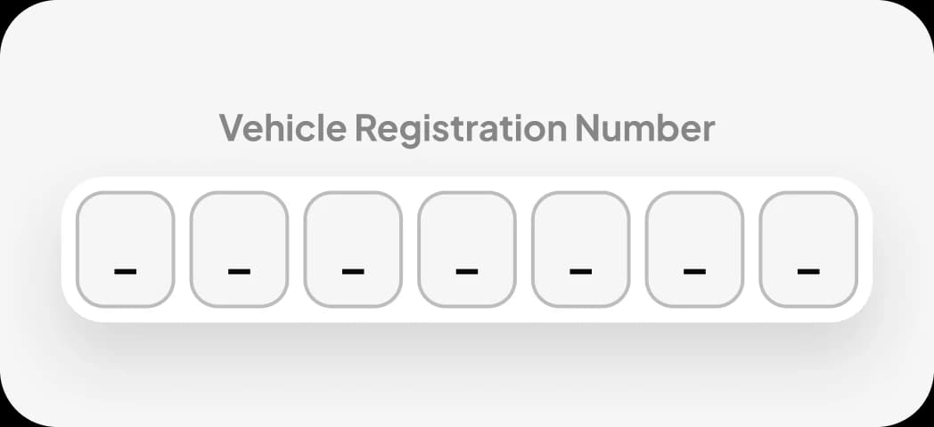 Vehicle registration number field with seven empty character boxes