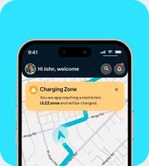 Tracklio warning a driver that they are approaching a ULEZ charging zone
